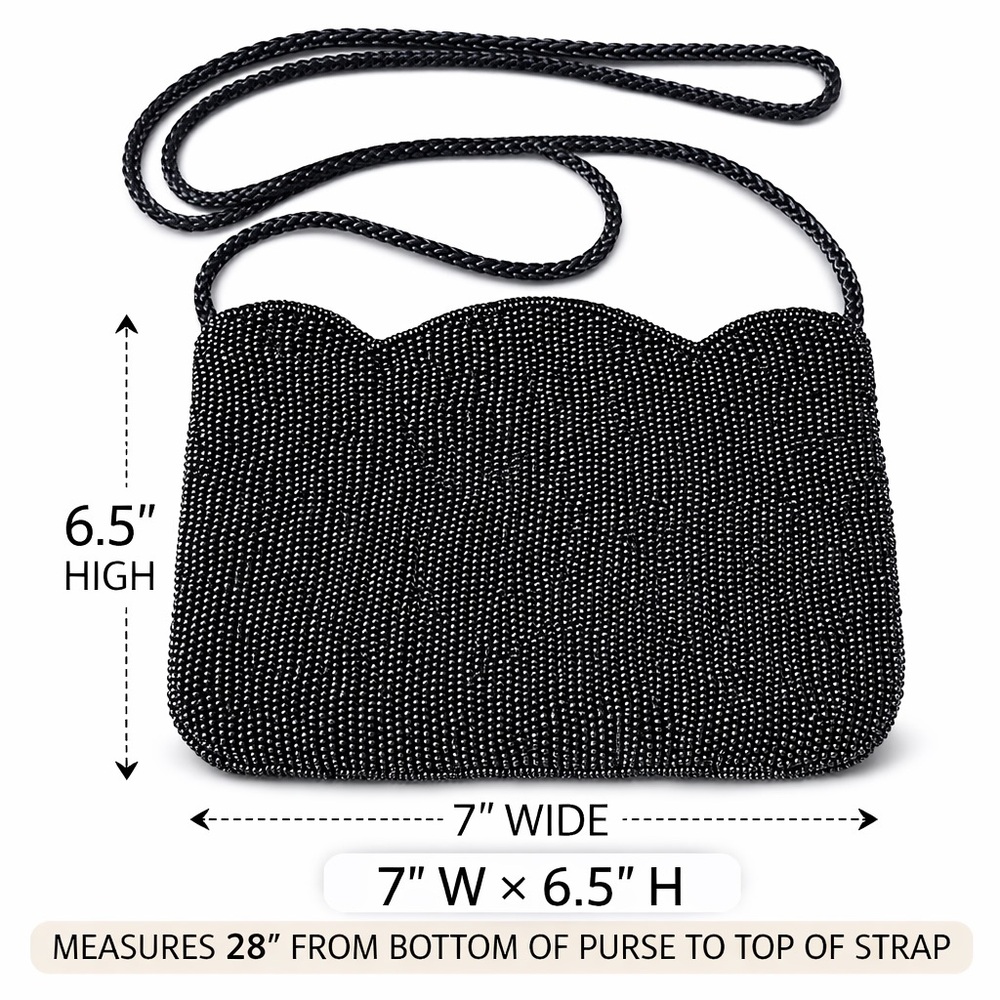 ✨ Luxury Black Beaded Evening Clutch – Elegant Formal Handbag